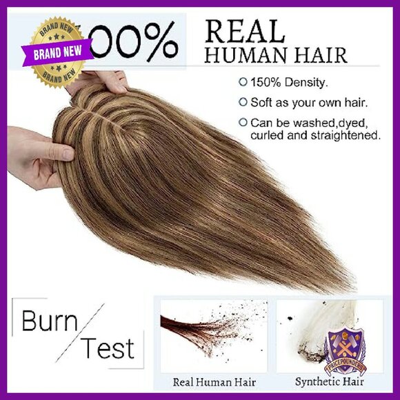 Real Human Hair Topper No Bangs 7x13cm Silk Base Clip In Volume